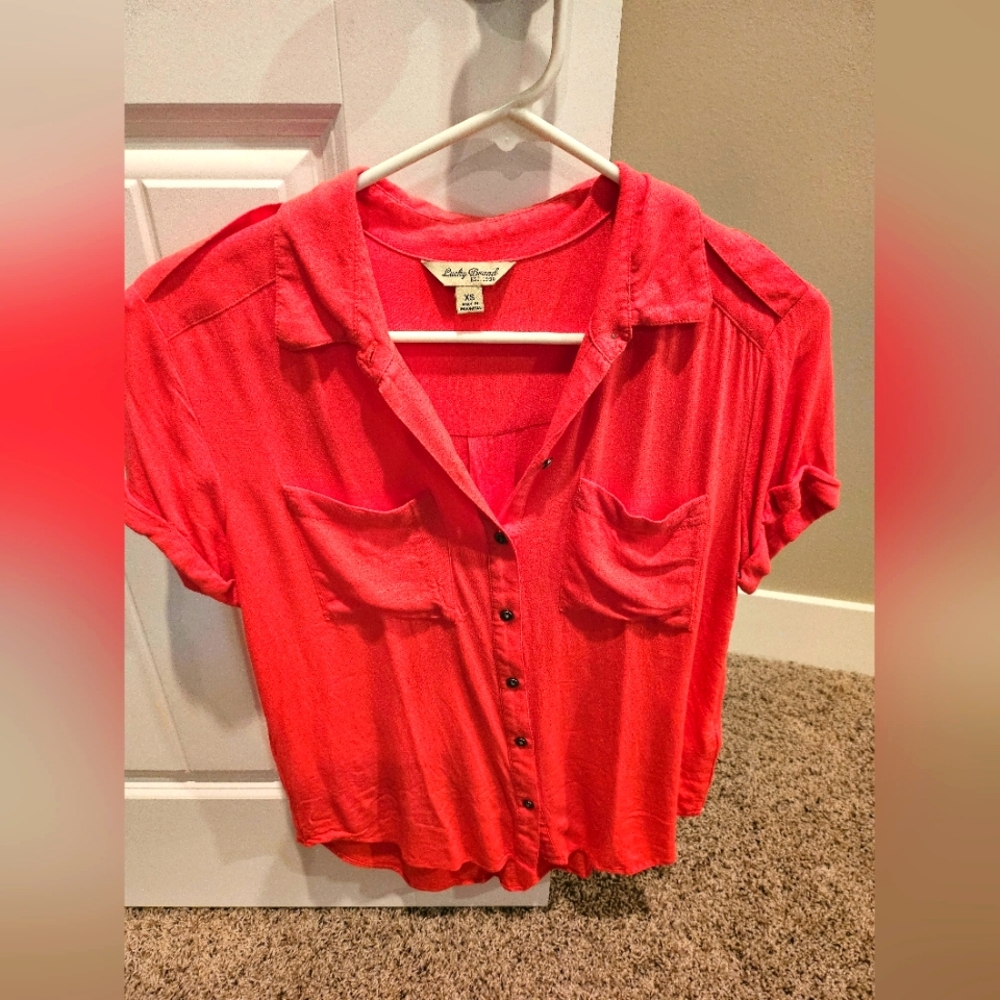 Lucky Brand Red Button-Up Women's Top
